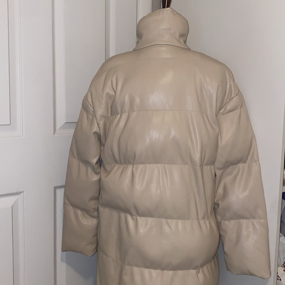 SOMETHING NAVY Faux Leather White Puffer Winter Coat Button Up Jacket-flawed - Picture 14 of 15